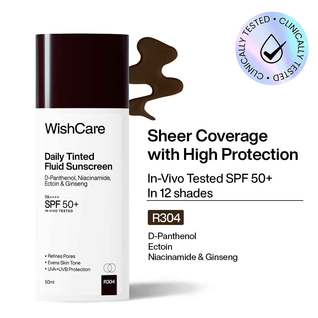 Buy WishCare Daily Fluid Tinted Sunscreen SPF50 PA++++|R304| Broad Spectrum Protection for all skin types| In-Vivo Tested| D-Panthenol, Niacinamide, Ectoin & Ginseng | Evens & Protects | 50 ml - Purplle