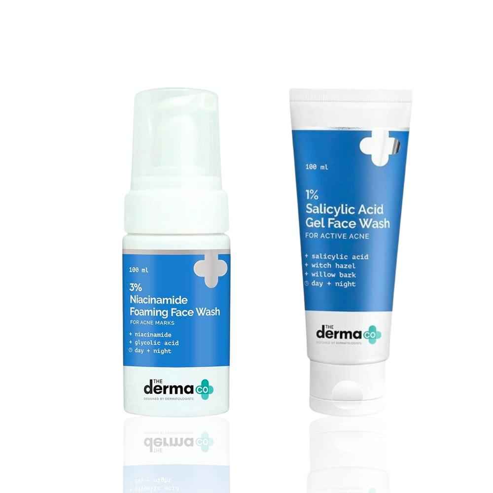 Buy The Derma Co. Acne Control & Marks Care Face Wash Combo (1% Salicylic Acid Gel Face Wash – 100 ml + 3% Niacinamide Foaming Face Wash – 100 ml) Combo of 2 - Purplle