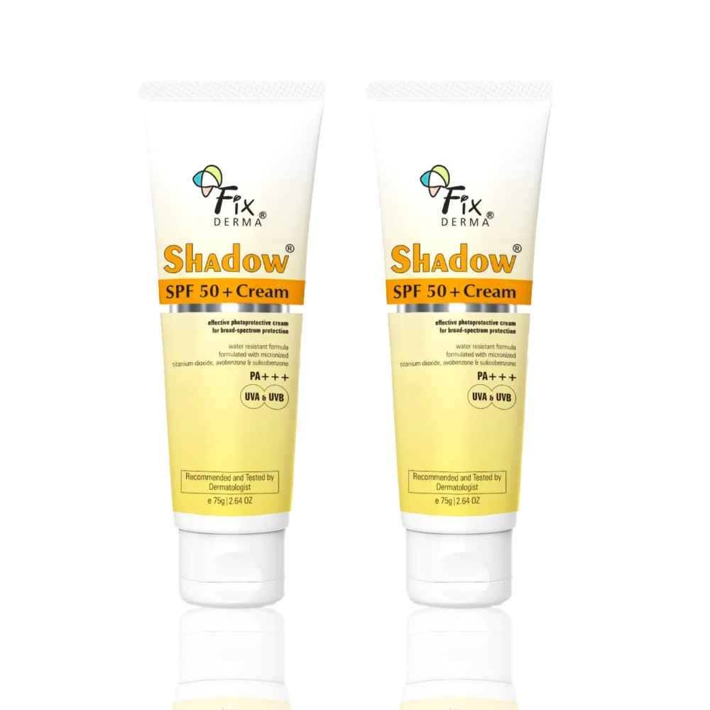 Buy Fixderma Shadow Protection Pack | SPF 50+ Gel Sunscreen for Oily Skin | Broad Spectrum UVA & UVB Protection | Non Greasy & Water Resistant | For Body & Face | Unisex | (75 gm + 75 gm) Pack of 2 - Purplle
