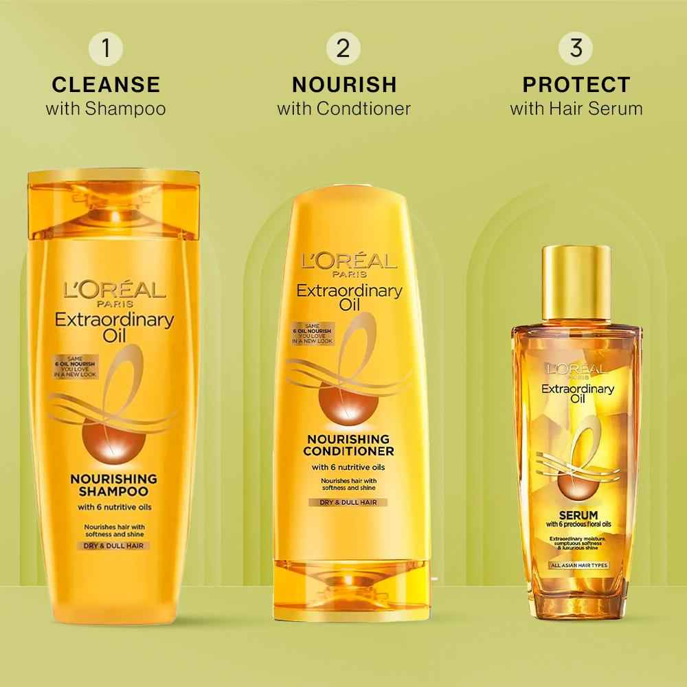 Buy L'Oreal Paris Ultimate Oil Nourish Trio (6 Oil Nourish Shampoo (180 ml) 6 Oil Nourish Conditioner (180ml)Extraordinary Oil Serum (30 ml)) - Purplle