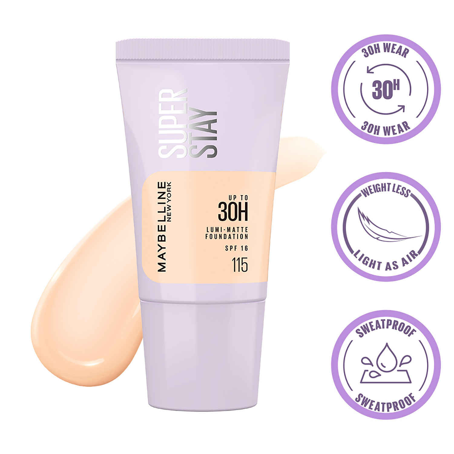 Buy Maybelline New York Super Stay Lumi-Matte Foundation- 115, 30H longwear, Lightweight, Suitable for all Skin Types, Soft Glow, Buildable Coverage, 18 gm - Purplle