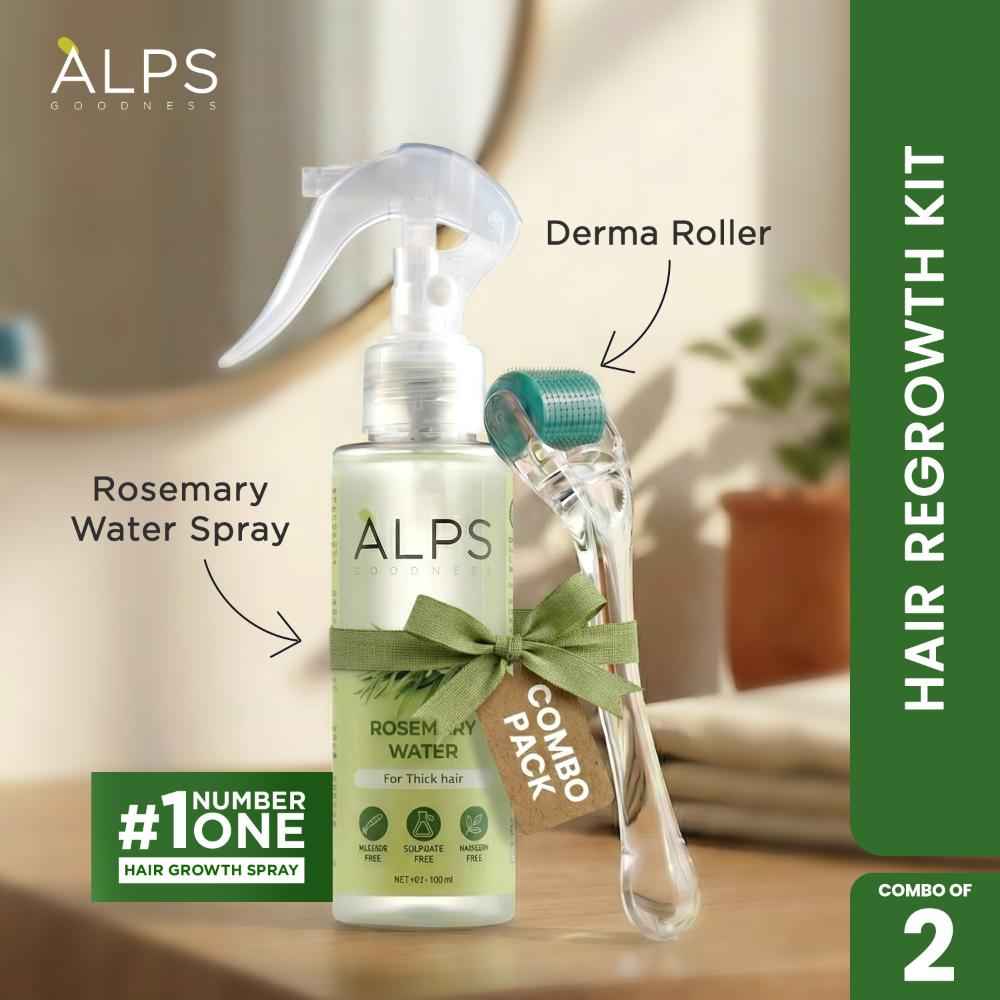 Buy Alps Goodness Hair Regrowth Kit | Rosemary Water (100 ml) + 0.5 mm Derma Roller with 540 Titanium Alloy Needles | Promotes Hair Growth & Reduces Hairfall | Safe & Effective Use (Combo of 2) - Purplle
