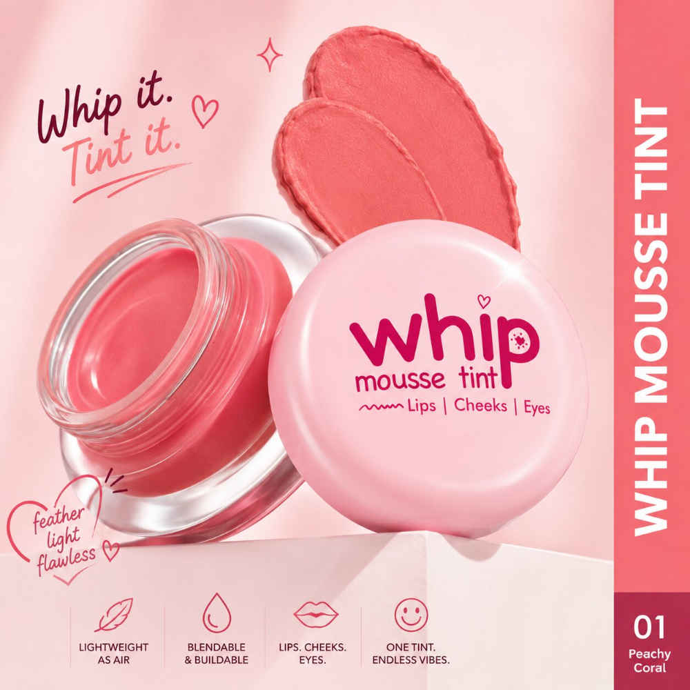 Buy Glam 21 Whip Mousse Tint 3-in-1 Lip, Cheeks & Eyes | Infused with Vitamin E, Jojoba Oil & Shea Butter | Waterproof & Long Stay | Travel-Friendly & Highly Pigmented | 4 gm Peachy Coral-01 - Purplle