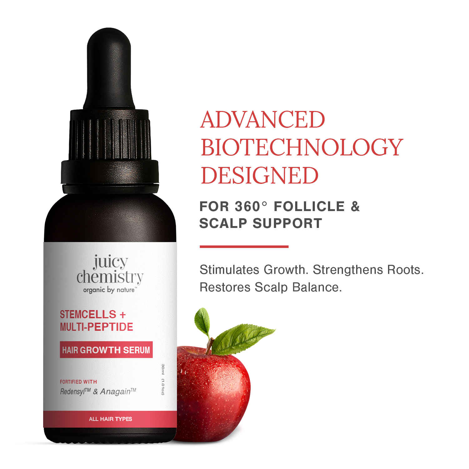 Buy Juicy Chemistry Stemcells + Multi-Peptide Hair Growth Serum With Redensyl & Anagain, 30 ml | Super Booster For Promoting Hair Growth & Controlling Hair Fall | Leave-In Serum for Thicker, Stronger Hair. - Purplle