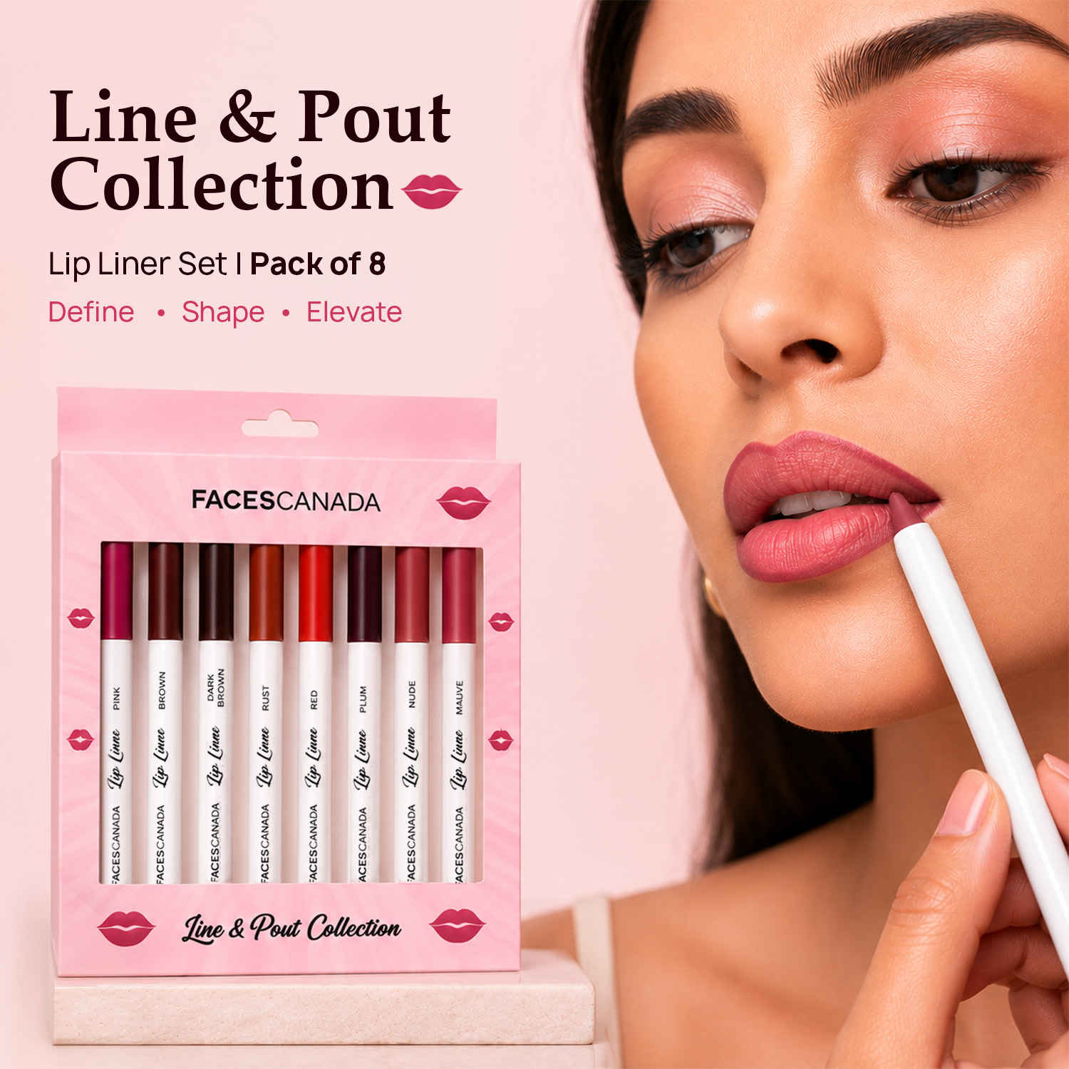 Buy Faces Canada Line & Pout Collection Lip Liner Set | Pack of 8 Matte Lip Liners | 8 Versatile Shades for Indian Skin Tones | Creamy Glide Formula | Define, Shape & Fill Lips - Purplle