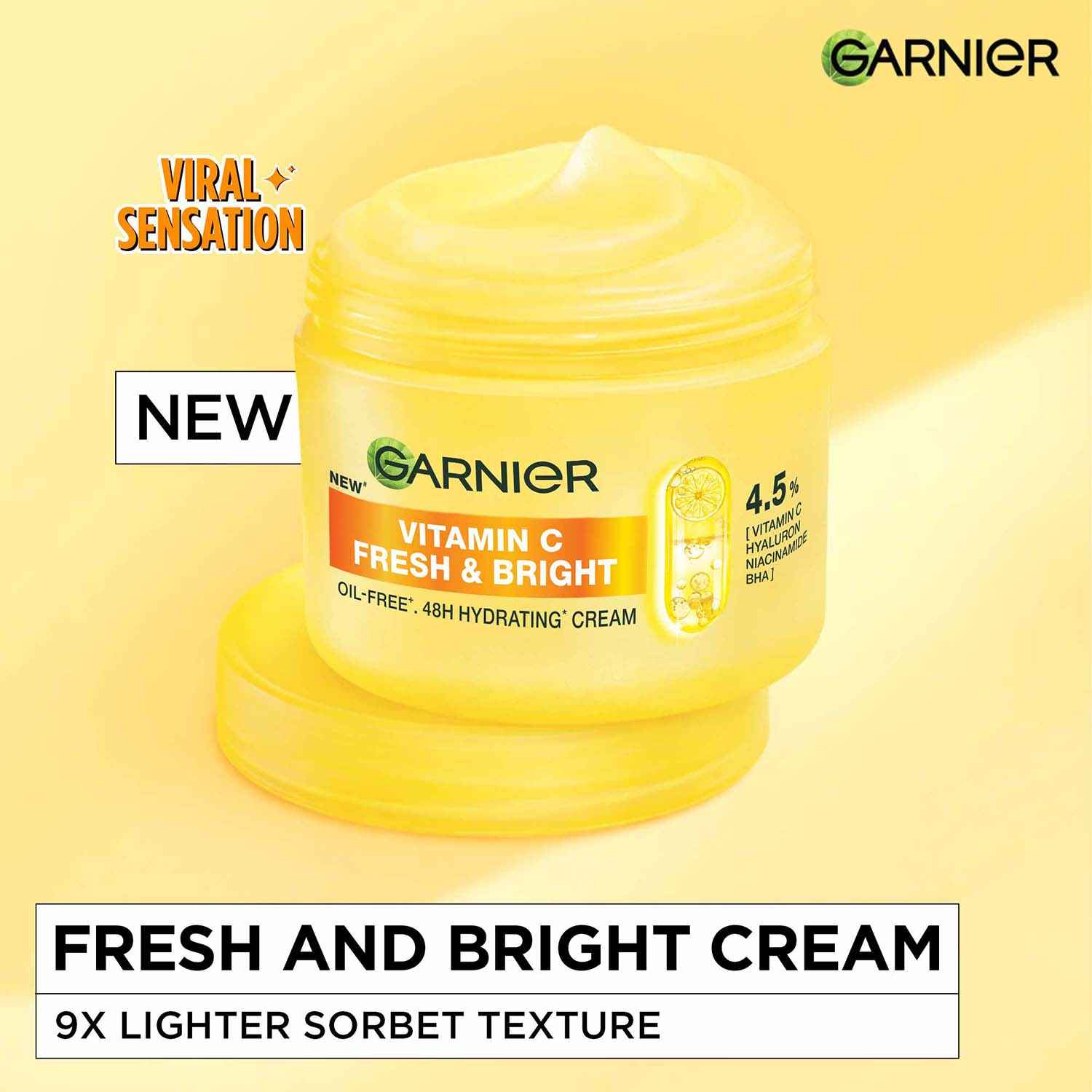 Buy Garnier Fresh & Bright Vitamin C Sorbet Moisturizer Cream, 4.5% Vitamin C + Hyaluronic Acid + Niacinamide + BHA, 9x Lighter Sorbet Texture, For Hydration & Dark Spot Reduction, Suitable for Oily to Normal and Combination Skin, 90 gm - Purplle