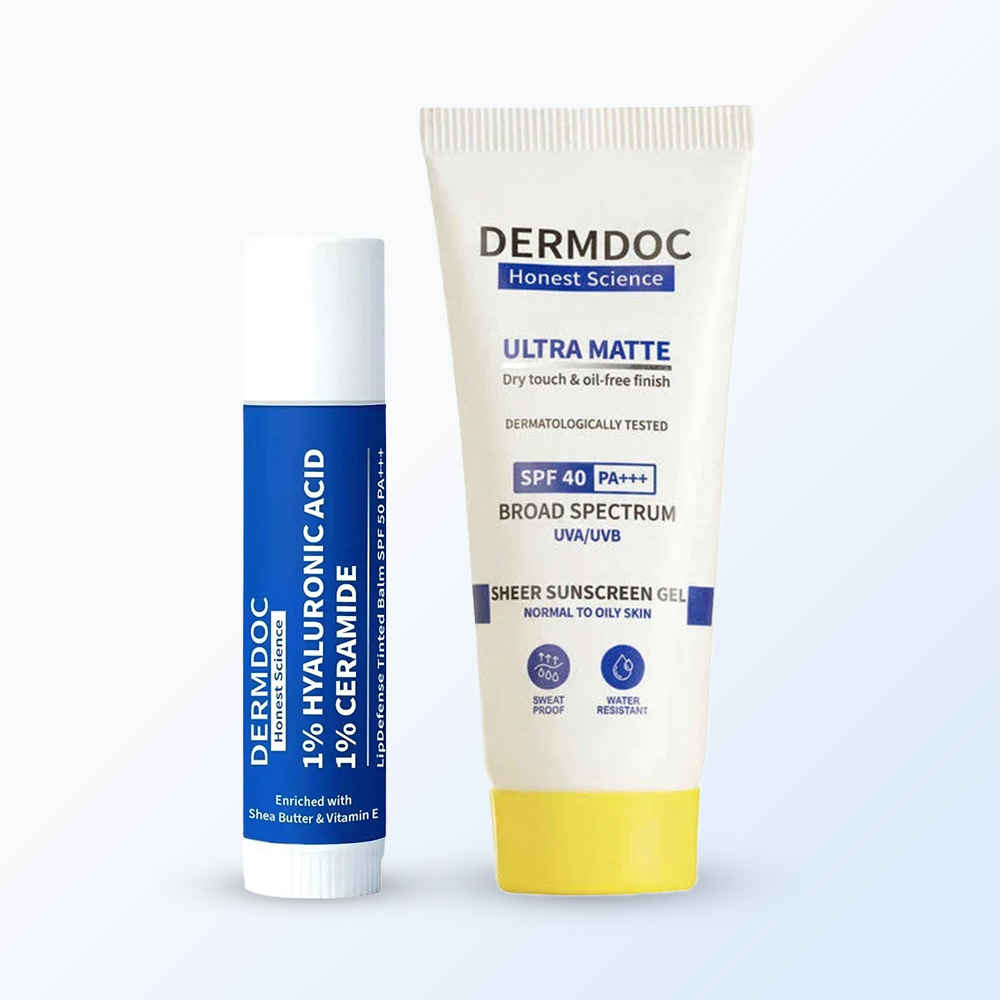 Buy DermDoc All day Sun Protect Duo (SPF 40 Ultra Matte Sheer Sunscreen Gel-45 gm + Tinted Lip Balm SPF 50) Combo of 2 - Purplle
