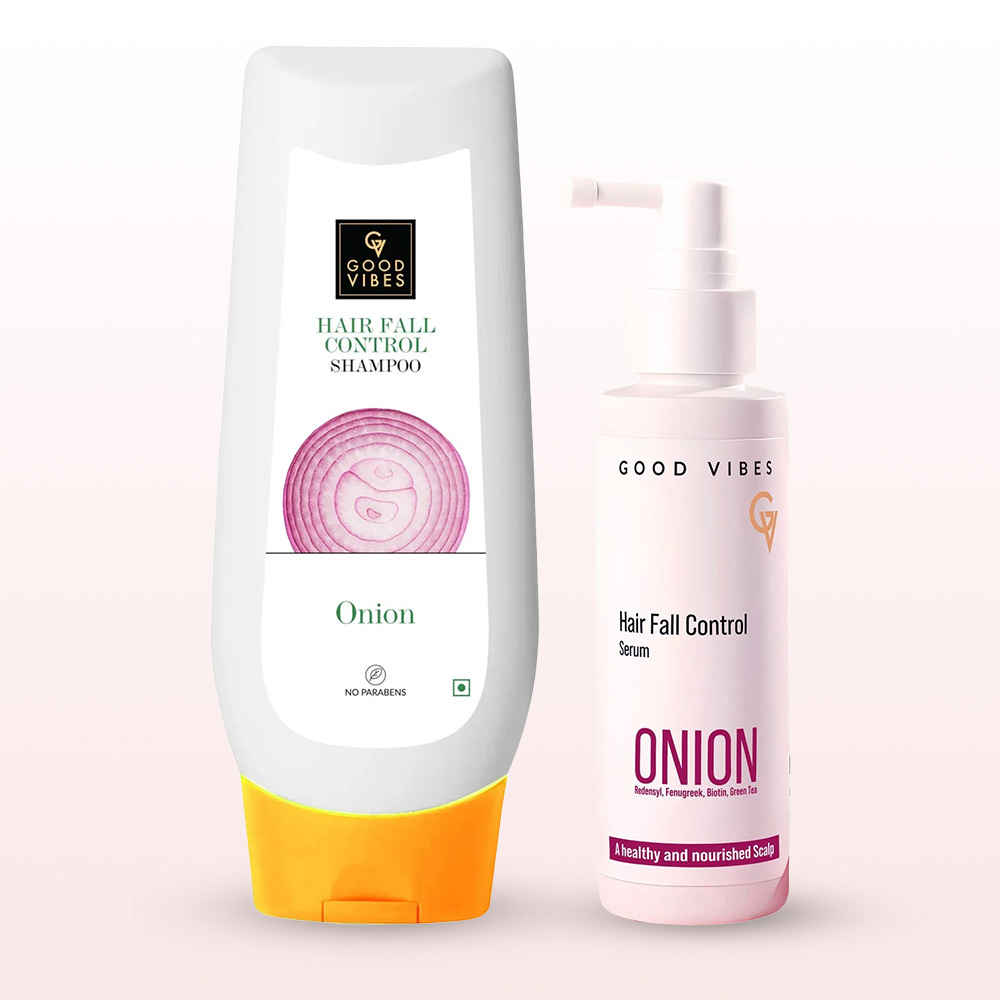 Buy Good Vibes Onion Hairfall Control Duo (Onion Hairfall Control Shampoo-200 ml + Onion Hair Fall Control Serum-50 ml) Combo of 2 - Purplle