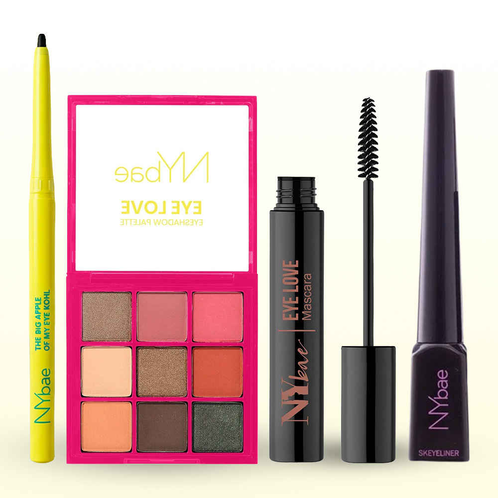 Buy NY Bae Complete Eye Makeup Combo (Eye Love Eyeshadow Palette-9 gm + Eye Love Lengthening Mascara-Black Eyeliner + Skeyeliner-Black Matte + The Big Apple Of My Eyes Kohl Kajal - Black) Combo of 4 - Purplle