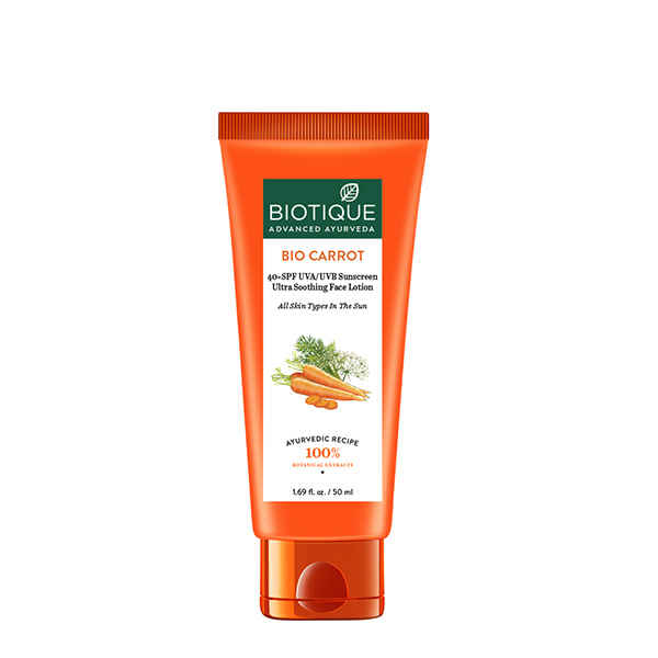 Buy Biotique Bio Carrot Ultra Soothing Face Lotion 40+ SPF UVA/UVB Sunscreen (50 ml) - Purplle