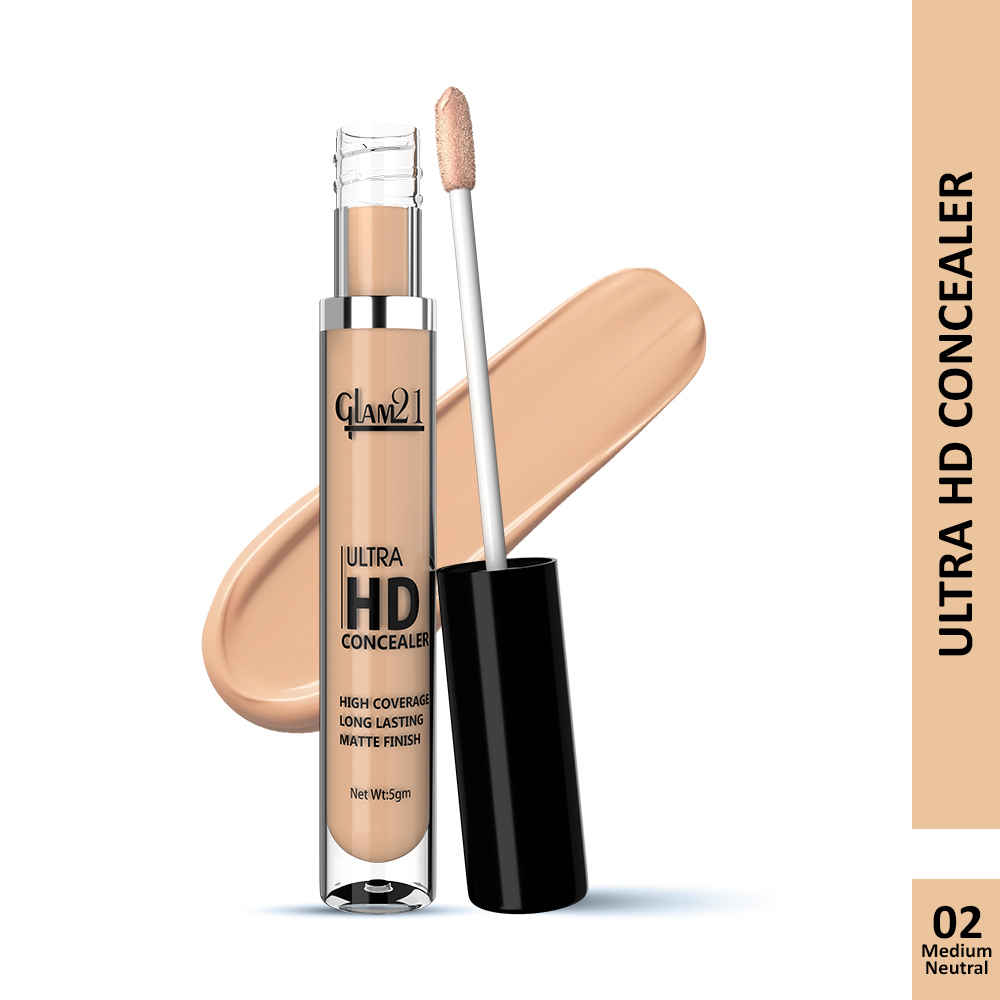 Buy Glam 21 Ultra HD Liquid Concealer for HD Finish | Non-sticky Long-lasting Matte Finish | | Easy-gliding Applicator | Hide Pores, Skin Acne, Scars, Blemishes | 5 gm,Medium Neutral - Purplle