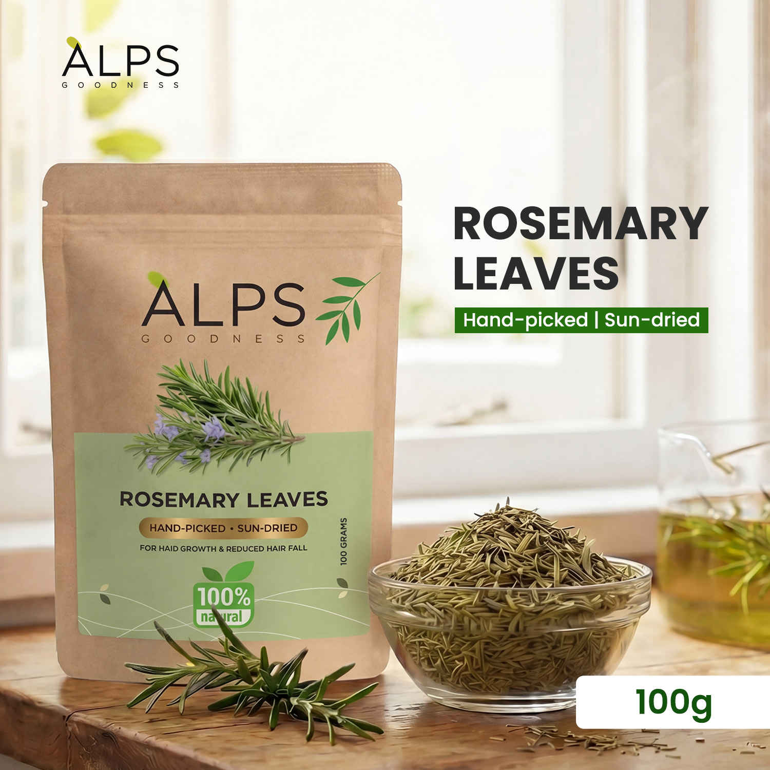 Buy Alps Goodness Rosemary leaves 100 gm | Made with Premium Sun Dried Rosemary Leaves | Organic Rosemary Leaf | Kariveppila | 100% Natural | Boosts Hair Growth & Reduces Hair Fall | No Chemicals, No Preservatives | Hair Mask - Purplle
