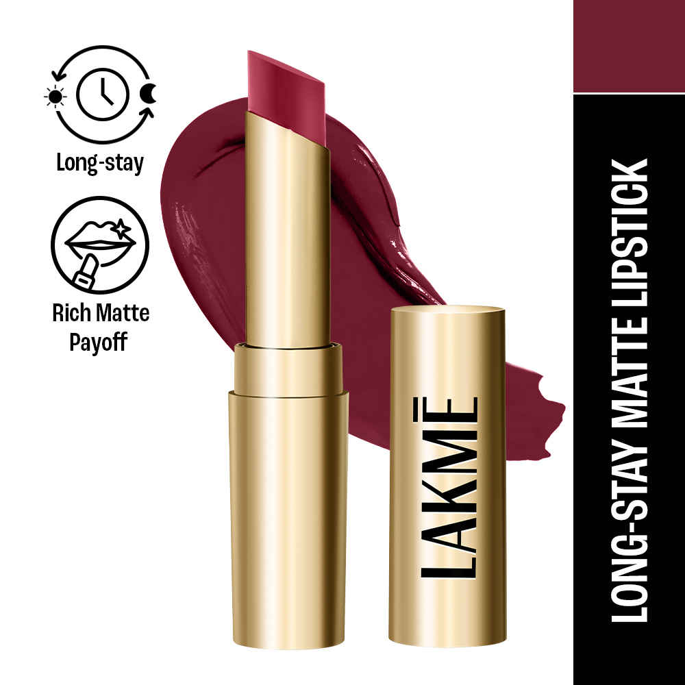 Buy Lakme Bejewel 3D Matte Slim Bullet Lipstick, with Vitamin E, for Hydrated Lips- Wine Whisper- 3.4 gm - Purplle