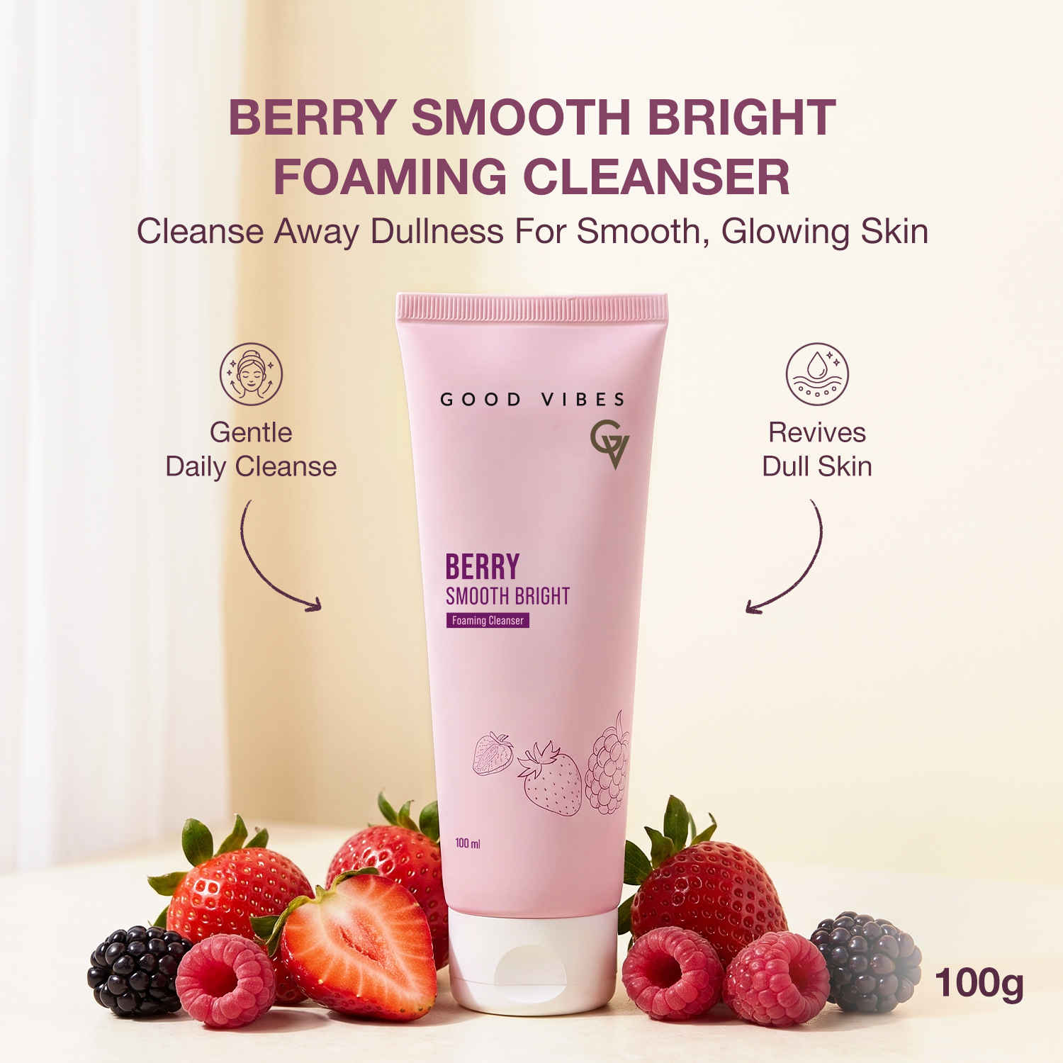 Buy Good Vibes Berry Smooth Bright Foaming Cleanser | Infused With Strawberry Extract, Pro -Vitamin B5 & Allantoin | Gives Soft, Smooth & Glowing Skin | Cleanses without drying skin | Revives Dull Skin & Improves Hydration | 100 ml - Purplle