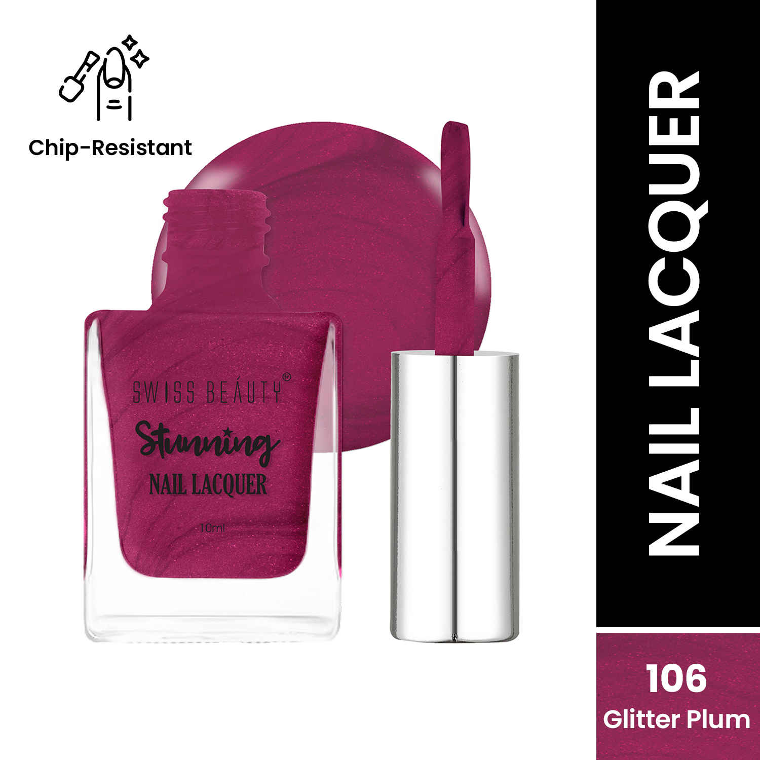 Buy Swiss Beauty Stunning Nail Lacquer - 10 ml, Glitter Plum - Purplle