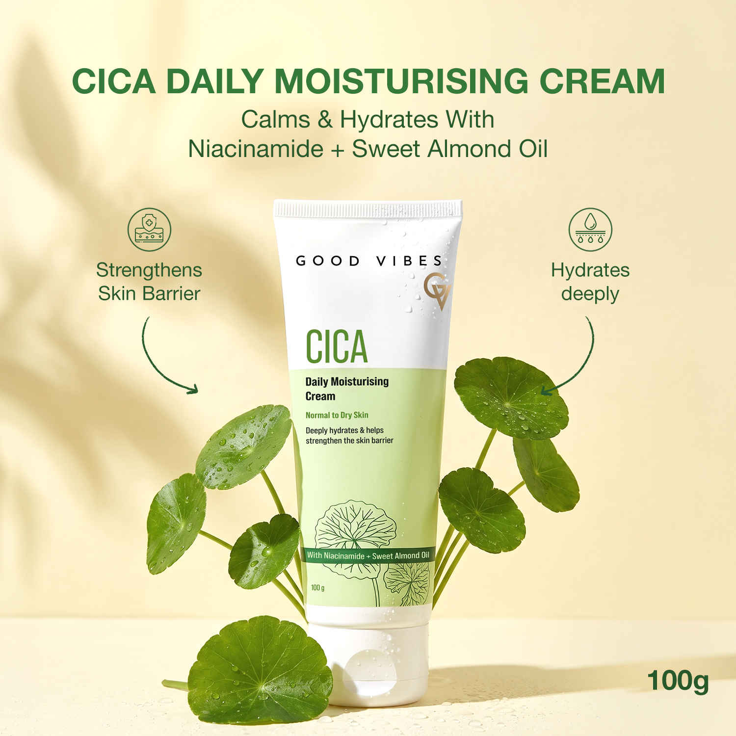 Buy Good Vibes Cica Daily Moisturising Cream | Powered With Cica, Niacinamide & Sweet Almond Oil | Deeply Hydrates, Calms & Strengthen Skin Barrier | Suitable For Normal to Dry Skin | 100 gm - Purplle