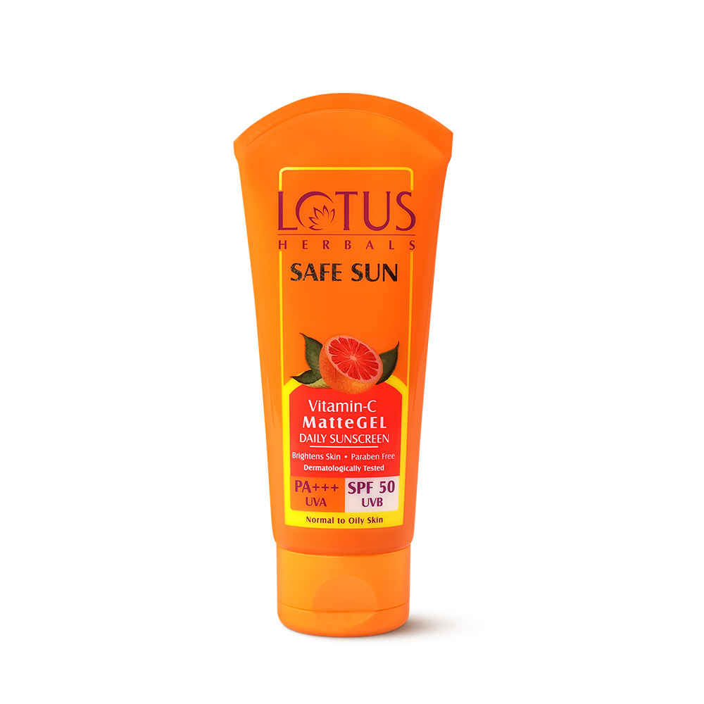 Buy Lotus Herbals Safe Sun Vitamin C Matte Gel Daily Sunscreen | SPF 50 | PA+++ | Paraben Free | Dermatologically Tested | Anti Pollution | Normal / Oily Skin | 75g - Purplle