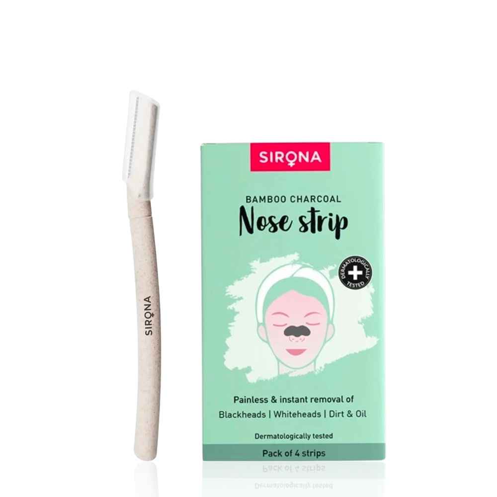 Buy Sirona Facial Care Combo – Reusable Blink & Glow Razor (1 pc) + Bamboo Charcoal Nose Strips (4 pcs) | Hair & Blackhead Removal Combo of 2 - Purplle