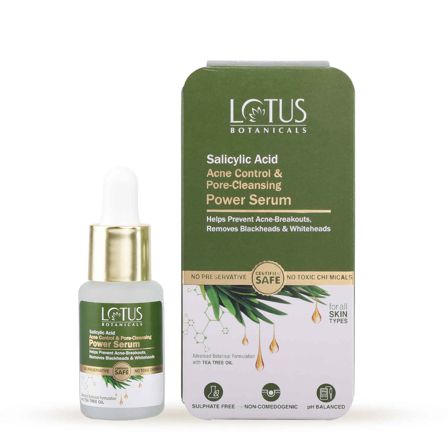 Buy Lotus Botanicals Salicylic Acid & Tea Tree Acne Control & Pore Cleansing Power Serum | All Skin type|Paraben & Sulphate Free| 14ml - Purplle