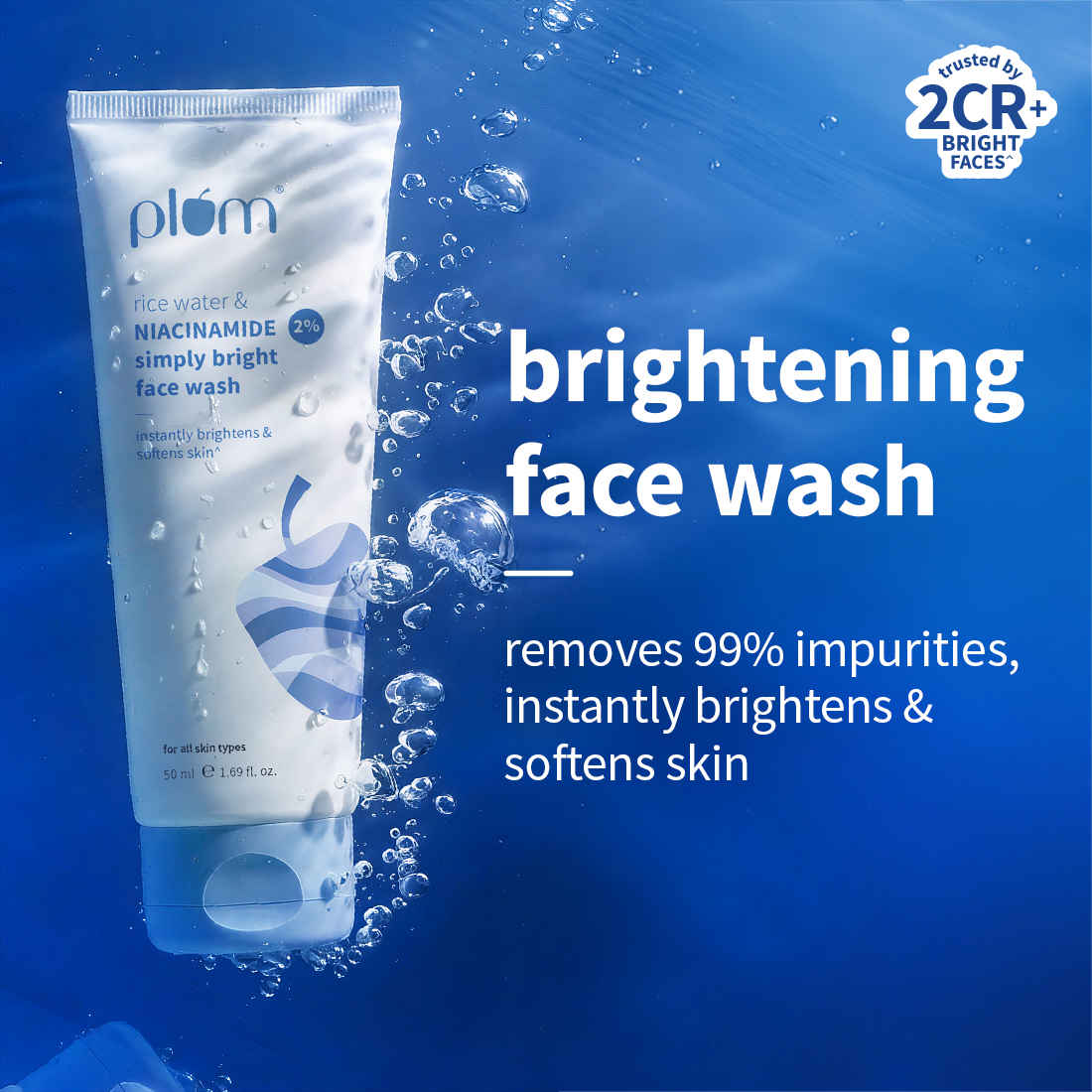 Buy Plum Simply Bright 2% Niacinamide Face Wash With Rice Water | Brightens Skin, Helps Fade Blemishes | Softens & Smoothens Skin | Gentle & Non-Drying | Women & Men | 100% Vegan | 50 ml - Purplle