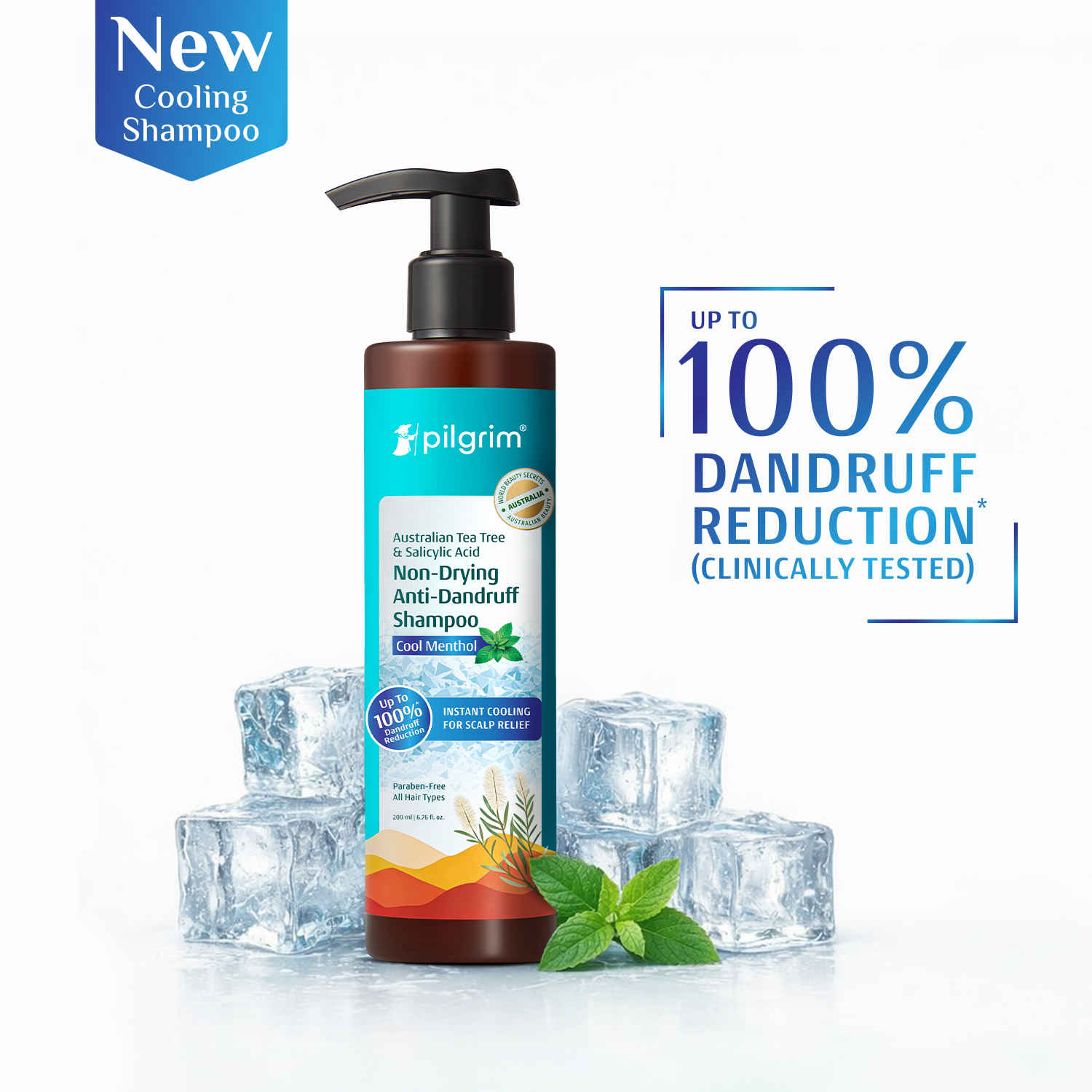 Buy Pilgrim Australian Tea Tree & Salicylic Acid Cool Menthol Non-Drying Anti-Dandruff Shampoo Up To 100%* Dandruff Reduction 200 ml - Purplle