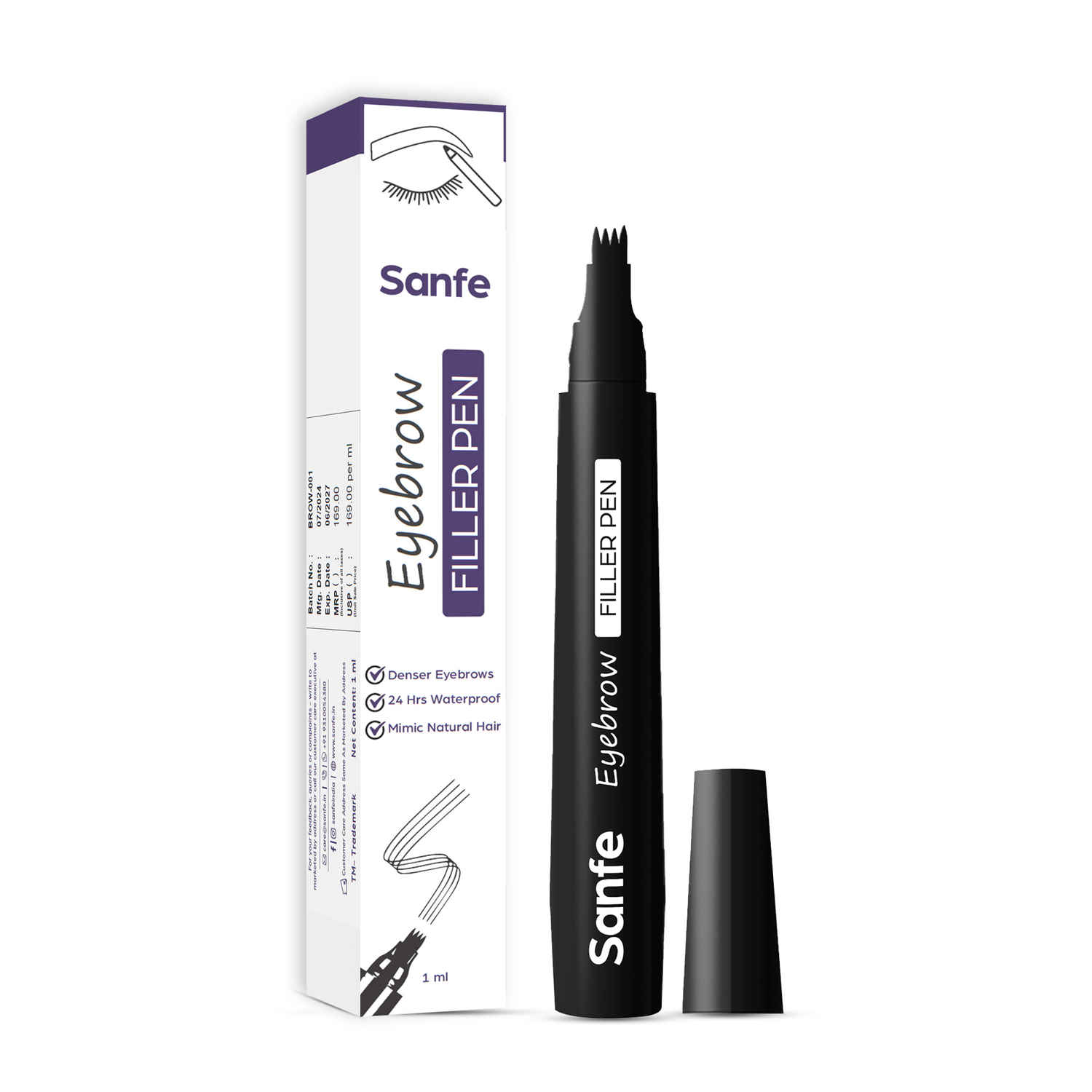 Buy Sanfe Eyebrow Filler Pen | Perfect Eyebrow Enhancer, waterproof & smudge-proof | one swipe application with micro precision, natural & long-lasting finish | For Denser & Fuller Eyebrows | Black - 1 ml - Purplle