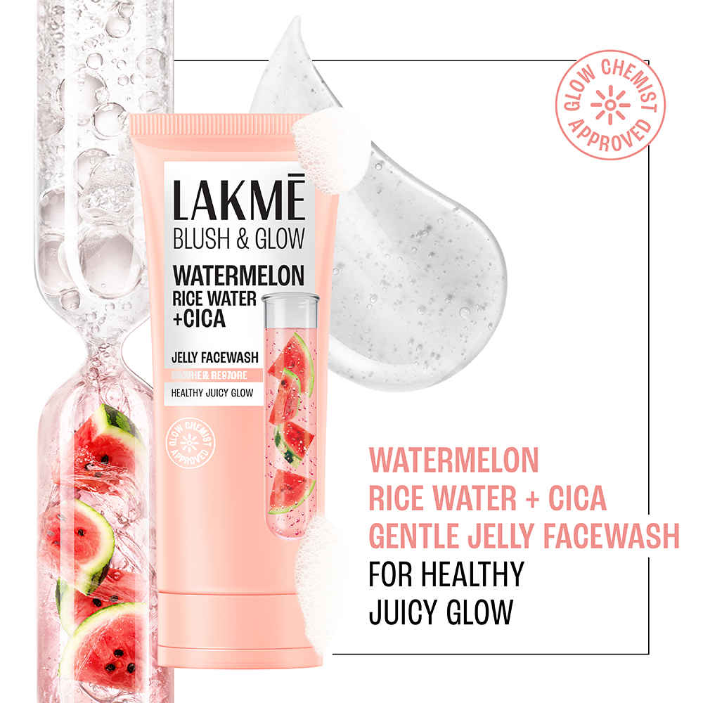 Buy Lakme Blush & Glow Watermelon Rice Water + Cica Gentle Jelly Face Wash for All Skin Types - 150 gm | Soothes and Restores Skin Barrier for Naturally Glowing Skin | Hydrating Daily Cleanser for Men & Women - Purplle