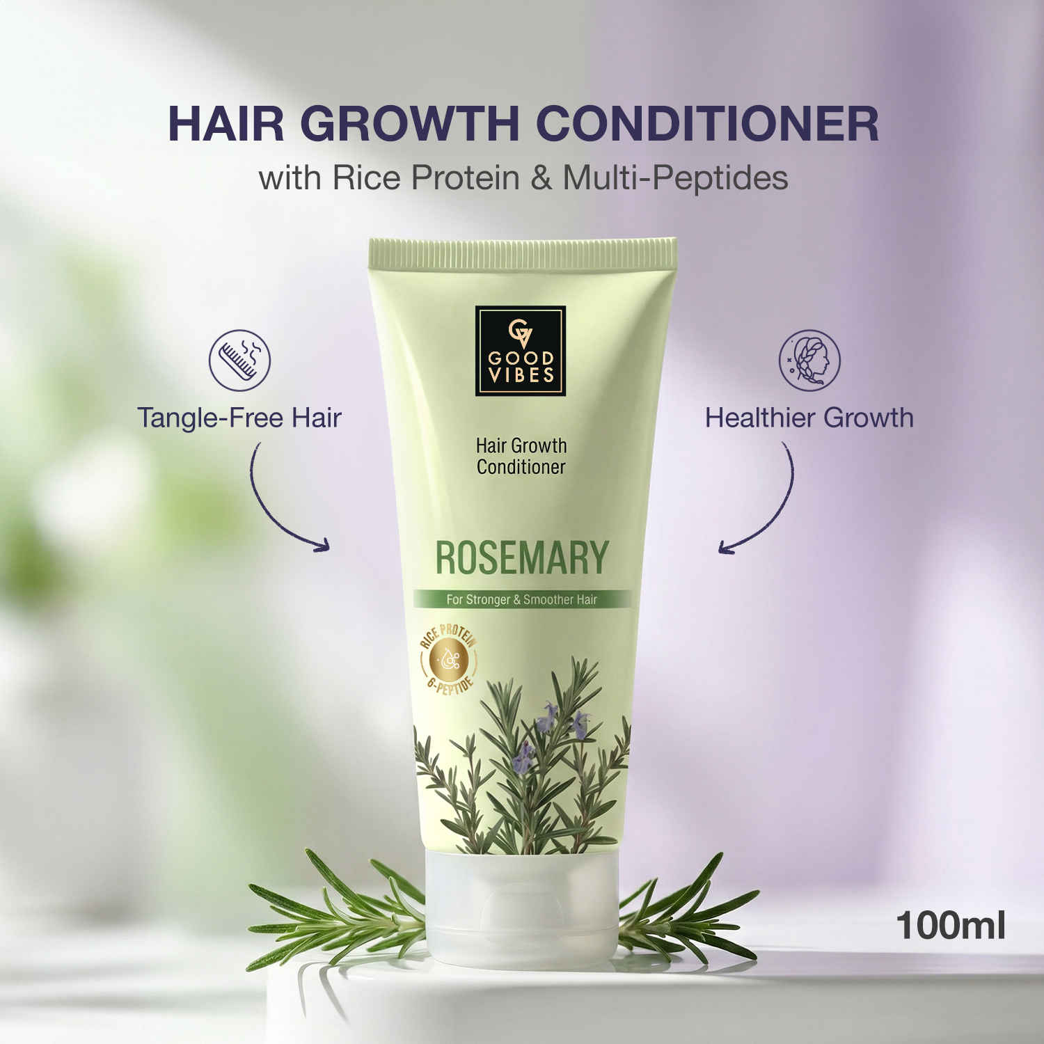 Buy Good Vibes Rosemary, Rice Protein & Multi Peptide Hair Growth Conditioner | Strengthens Hair & Reduces Breakage | Smooth, Tangle-Free Hair | Supports Healthy Hair Growth | For Weak & Damaged Hair -100 ml - Purplle