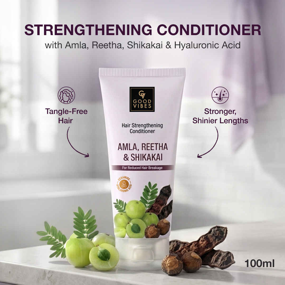 Buy Good Vibes Amla, Reetha & Shikakai Strengthening Conditioner | Reduces Breakage & Strengthens Hair | Smooth & Tangle-Free Hair | Adds Natural Shine | For Weak & Damaged Hair | 100 ml - Purplle