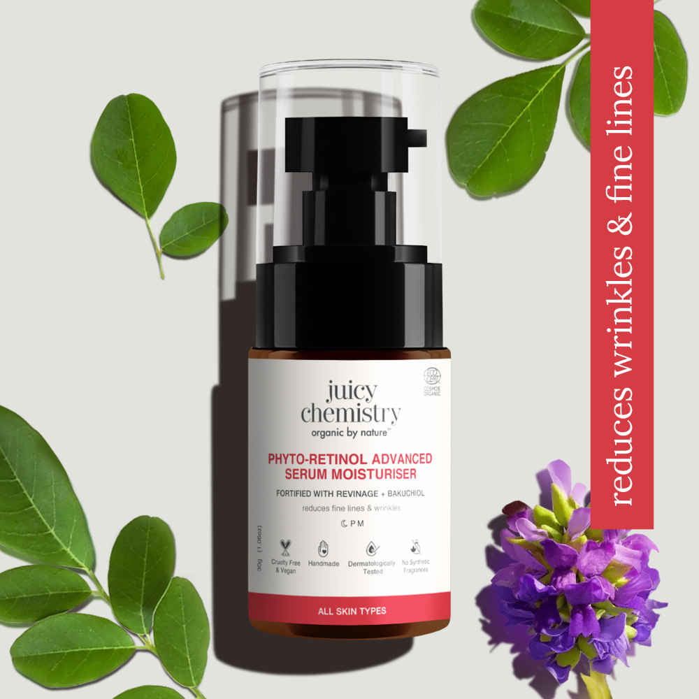 Buy Juicy Chemistry 100% Certified Organic Phyto-Retinol Advanced Serum Moisturiser, 30 gm | Anti-Ageing & Skin Renewal Cream with Bakuchiol | Reduces Wrinkles & Fine Lines | Strengthens Skin Barrier | Cruelty Free & Vegan - Purplle