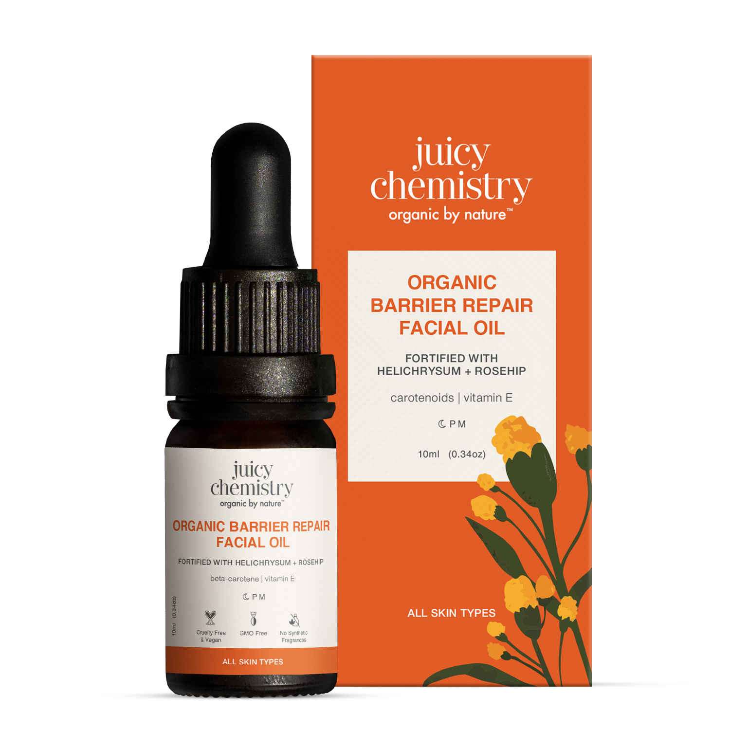 Buy Juicy Chemistry Organic Barrier Repair Facial Oil with Helichrysum + Rosehip, 10 ml | Repairs Skin Barrier | Reduces Pigmentation & Dark Spots | Boosts Glow | Promotes Even Skin Tone | Dermatologically Tested - Purplle