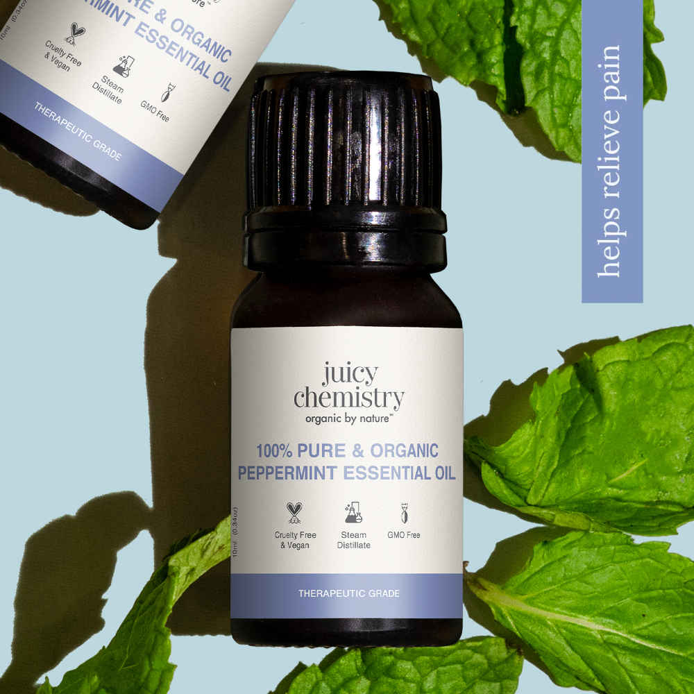 Buy Juicy Chemistry 100% Pure & Organic Peppermint Essential Oil, 10 ml | Cooling & Refreshing Oil for Skin, Hair & Aromatherapy | Soothes & Relieves Headaches | Reduces Muscles & Joint Pain | Cruelty Free & Vegan - Purplle