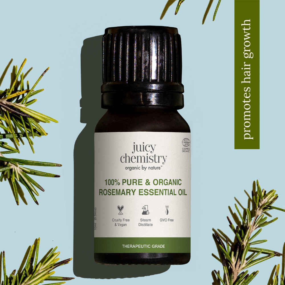 Buy Juicy Chemistry 100% Pure & Certified Organic Rosemary Essential Oil, 10 ml | Steam Distilled | Promotes Hair Growth | Reduces Hair Breakage | Aromatherpahy Relaxatant for Body & Mind | Dermatologically Tested - Purplle