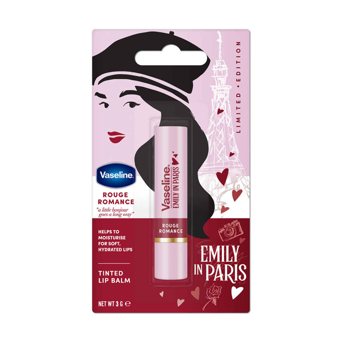 Buy Vaseline Rouge Romance Emily in Paris Limited Edition Red Tinted Lip Balm Stick 3 gm - Purplle