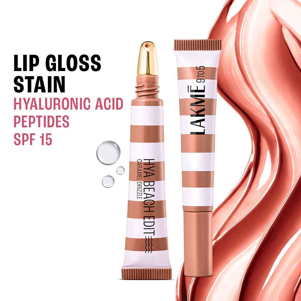 Buy Lakme 9 to 5 Hya Beach Edit Lip Gloss Stain - 3 Caramel Drizzle, Hydrating, Long Lasting, SPF 15, 10 ml - Purplle