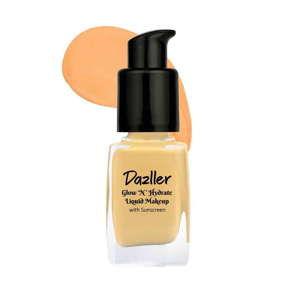 Buy Dazller Glow n Hydrate Liquid Makeup Foundation| Lightweight | Buildable Coverage | Creamy Matte | Deep Hydration Formula | Mess-free Airless Pump | Added Sunscreen | Straw | 27 ml - Purplle