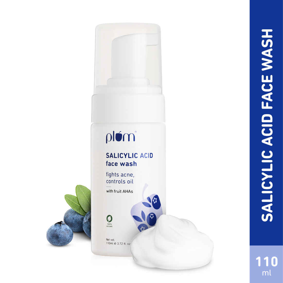 Buy Plum 1% Encapsulated Salicylic Acid AHA Foaming Face Wash - Anti-Acne, Smoothens Skin & Controls Oil 110 ml - Purplle