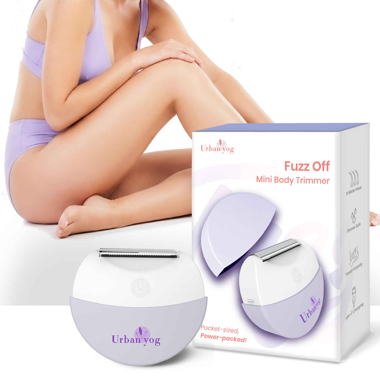Buy Urban Yog Fuzz Off Mini Body Trimmer for women. Painless, all-in-one hair remover for bikini line, arms, legs & underarms. Wet & dry use, pocket-sized, wireless & portable. 40 mins runtime, IPX6 waterproof - 1 Pc - Purplle