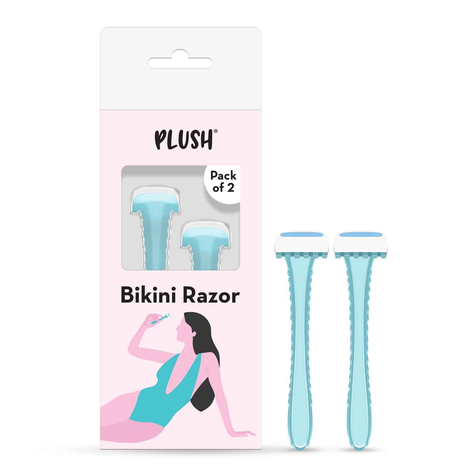 Buy Plush Reusable Bikini Razor (2 Pcs) for All Skin Types with German Precision Blades and Lubricating Strips - Purplle