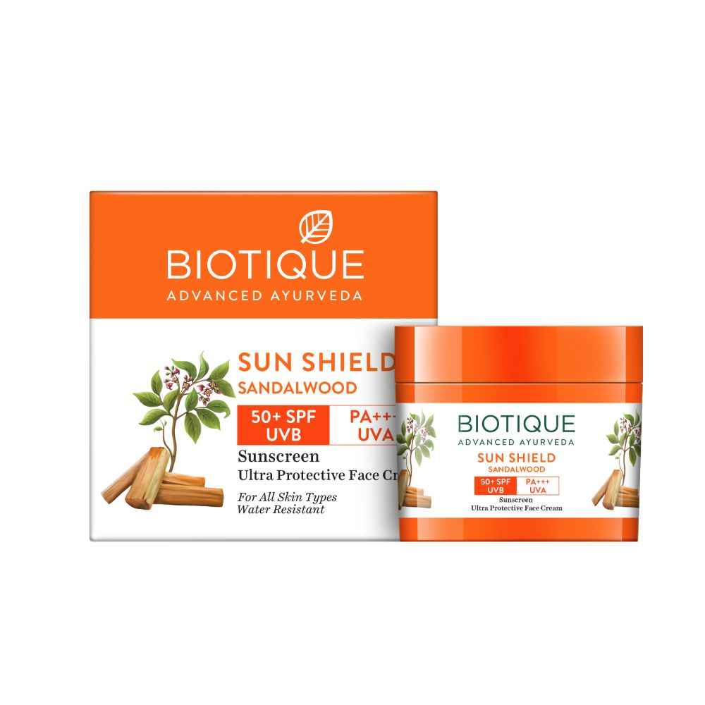 Buy Biotique Sun Shield Sandalwood 50+Spf Sunscreen Cream (50 gm) - Purplle