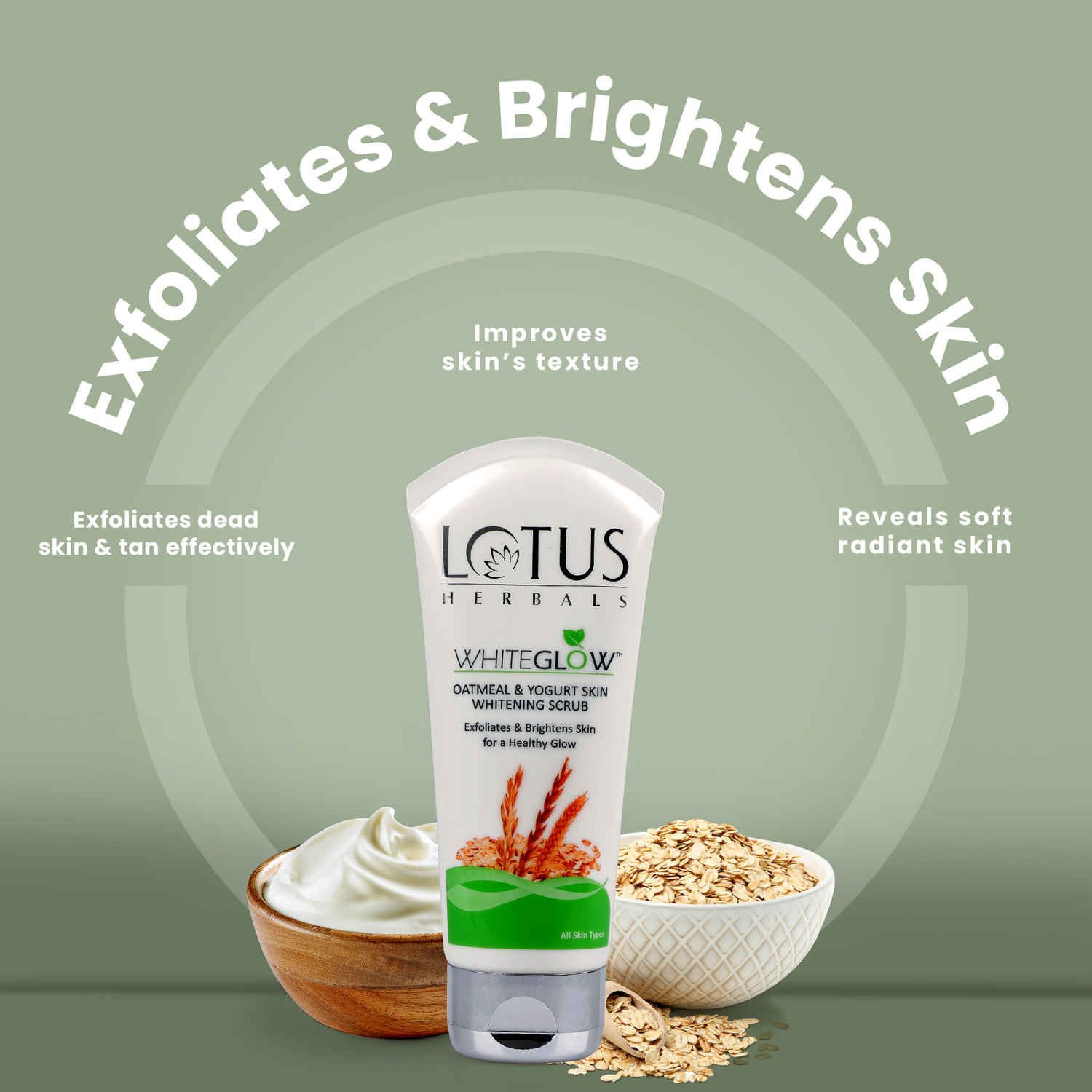 Buy Lotus Herbals WhiteGlow Skin Brightening Oatmeal & Yogurt Scrub | Gentle Exfoliator | Removes Tan and Blackheads | Face Scrub for Women & Men | 150 gm - Purplle
