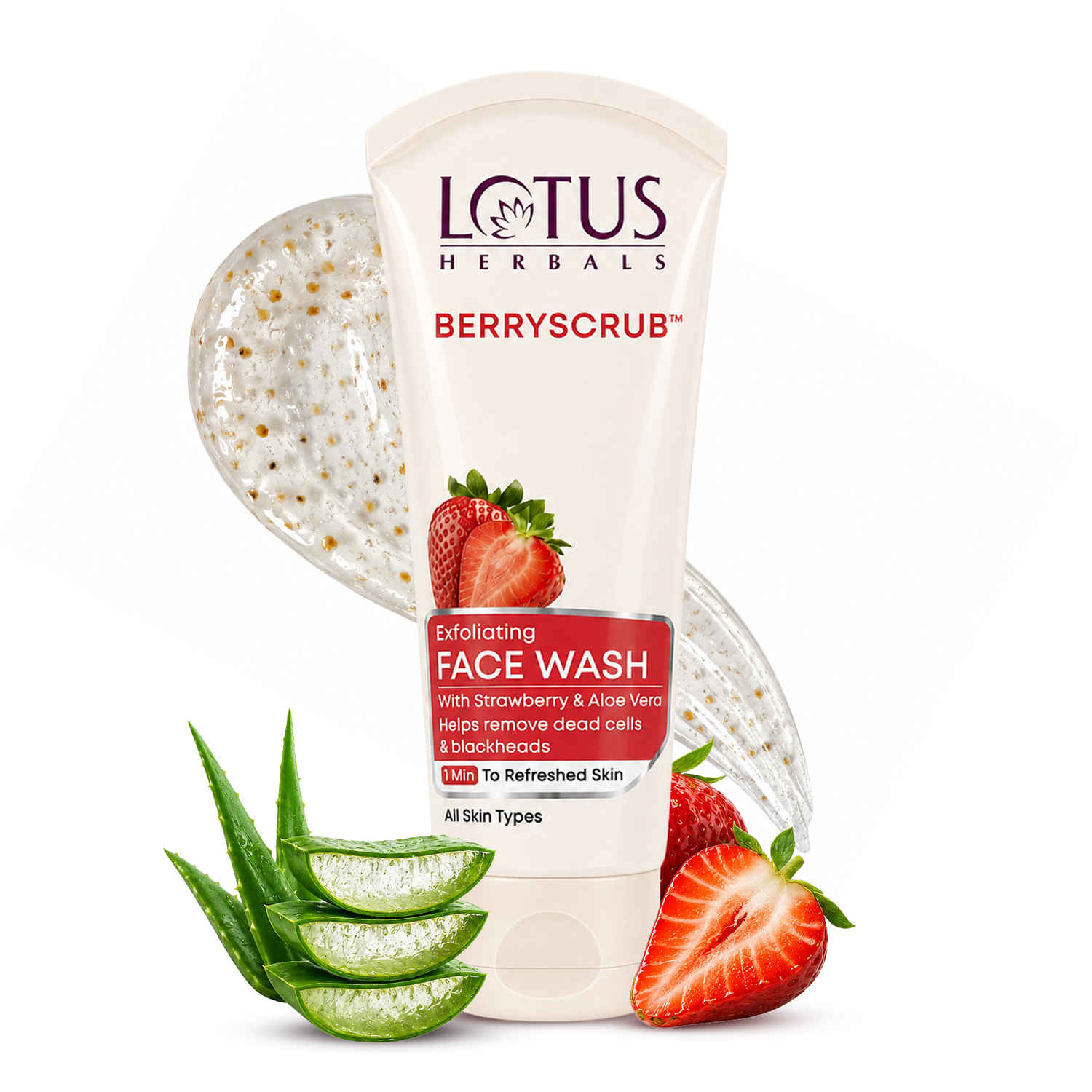 Buy Lotus Herbals Berryscrub Strawberry & Aloe Vera Exfoliating Face Wash | Deep Cleaning | Blackhead Removal | For All Skin Types | 120 gm - Purplle