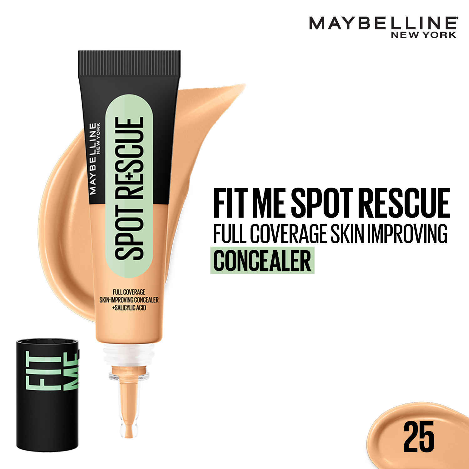 Buy Maybelline New York Fit Me Spot Rescue Full Coverage Concealer, 24H Wear, Fades Spots, Minimizes Pimples, Clinically Tested, Non Comedogenic - 25, 15 gm - Purplle