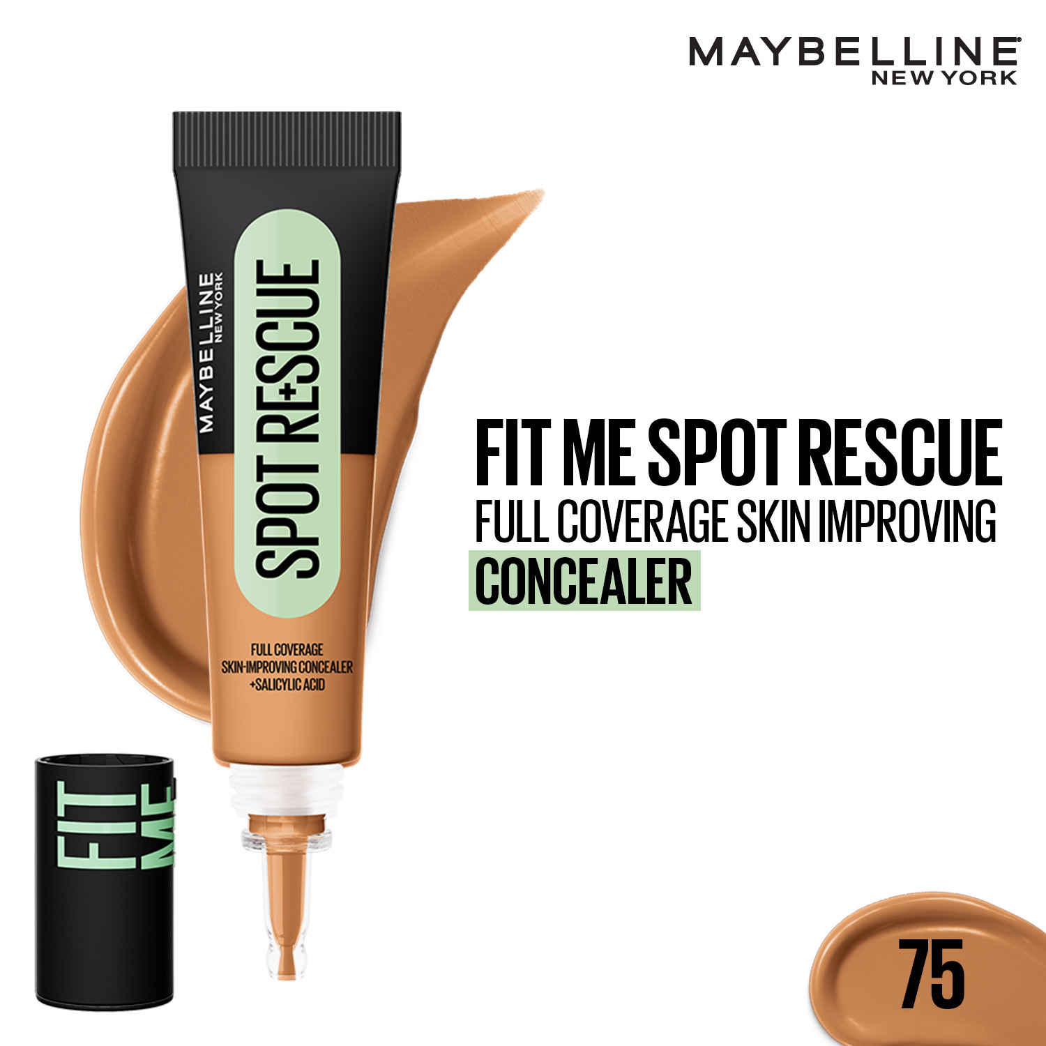 Buy Maybelline New York Fit Me Spot Rescue Full Coverage Concealer, 24H Wear, Fades Spots, Minimizes Pimples, Clinically Tested, Non Comedogenic - 75, 15 gm - Purplle
