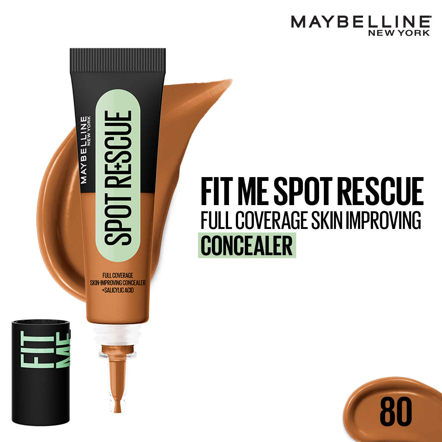 Buy Maybelline New York Fit Me Spot Rescue Full Coverage Concealer, 24H Wear, Fades Spots, Minimizes Pimples, Clinically Tested, Non Comedogenic - 80, 15 gm - Purplle