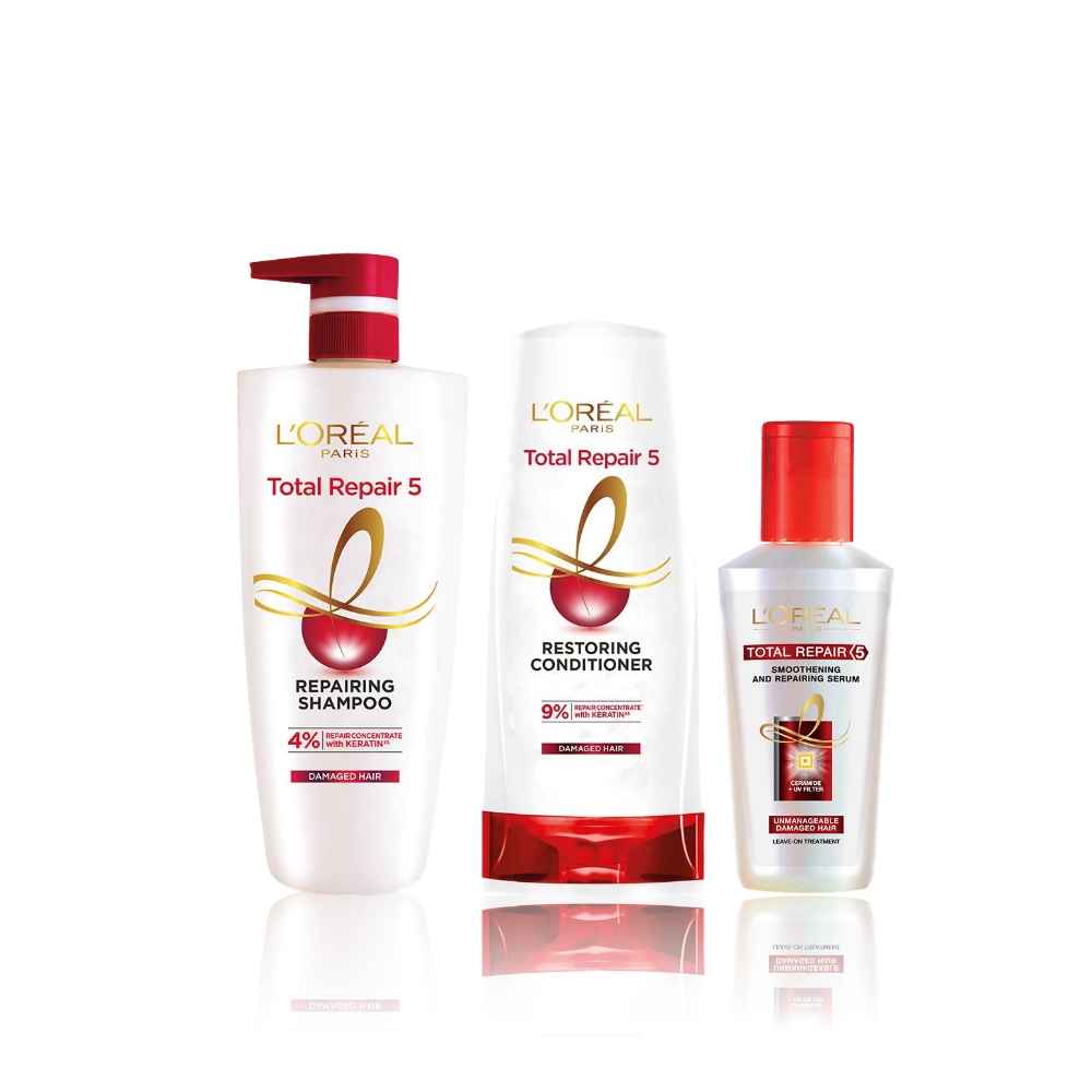 Buy L'Oreal Paris Total Repair 5 Haircare Kit (Shampoo (1000 ml) +  Conditioner (180 ml) + Serum (80 ml))Combo of 3 - Purplle