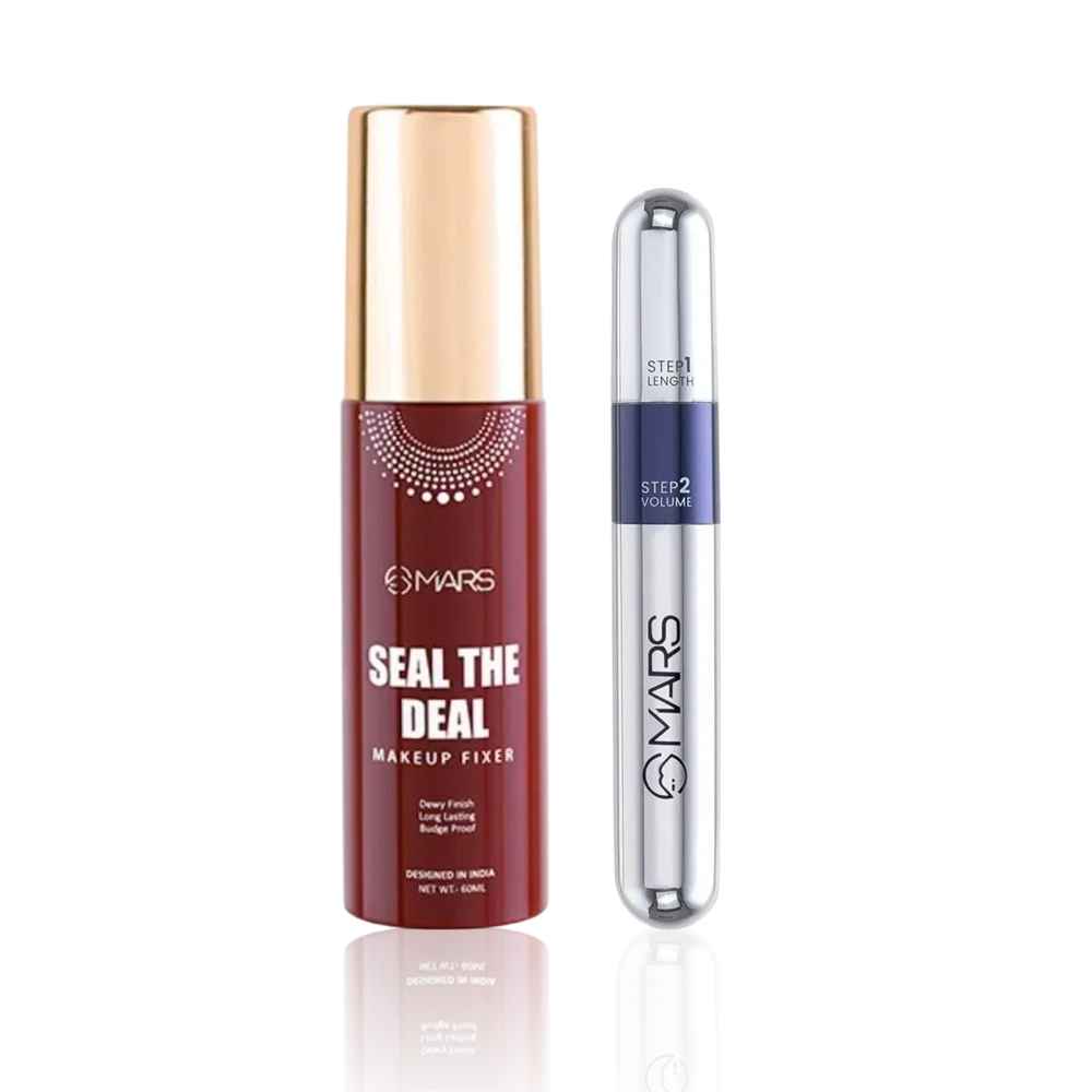Buy MARS Stay All Day Duo - MARS Seal the Deal Long-Lasting Makeup Fixer Spray with Hyaluronic Acid 60 ml , MARS Double Trouble Volumizing and Lengthening Mascara 15 ml Black Combo of 2 - Purplle