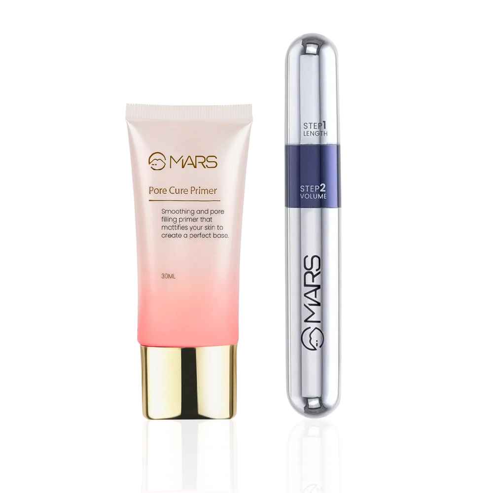 Buy MARS Base & Lash Duo - MARS Pore Cure Primer 30 ml , MARS Double Trouble Volumizing and Lengthening Mascara 15 ml Black Combo of 2 - Purplle