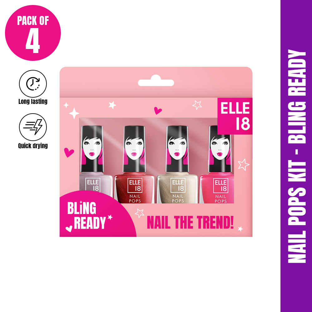 Buy Elle18 Nail Pop Kit, Bling Ready, Pack of 4, 5 ml *4 - Purplle