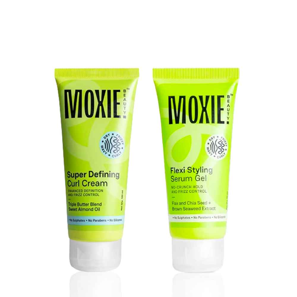 Buy Moxie Beauty Curl & Style Duo (Super Defining Curl Cream 50 ml + Flexi Styling Serum Gel 50 ml) Haircare kit,Combo of 2 - Purplle